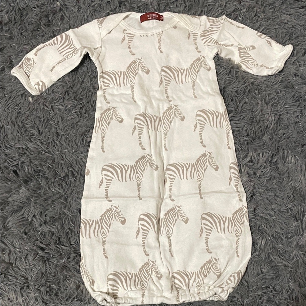 Milkbarn Cream and Brown Zebra Print Kids Nightgown